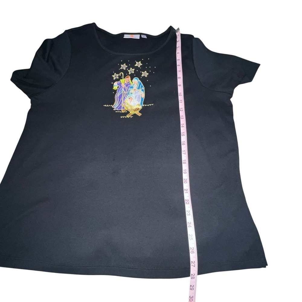 Quacker Factory T Shirt Women's 1X Black Nativity Christmas Beaded Short Sleeve - Picture 8 of 9